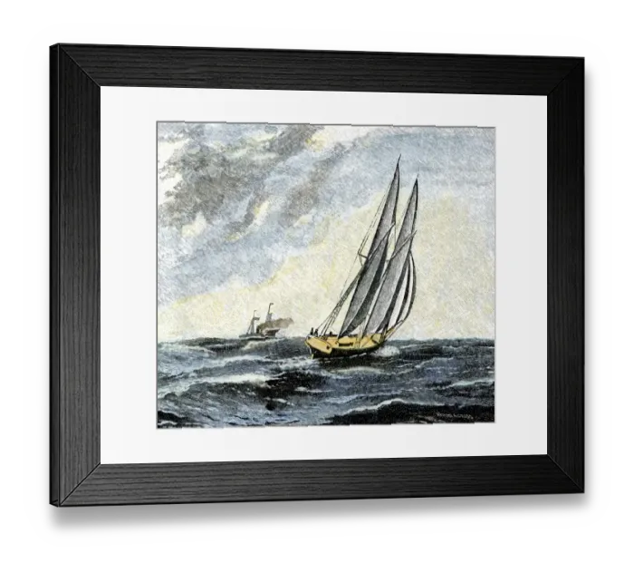 Framed Print : Confederate blockade runner dodging a Union cruiser Framed Print : Confederate blockade runner dodging a Union cruiser