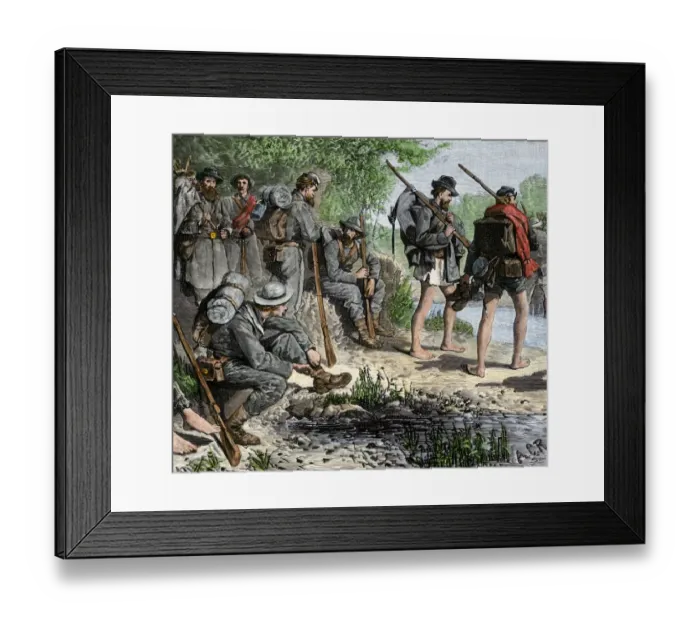 Framed Print : Confederates fording a river in the Civil War Framed Print : Confederates fording a river in the Civil War