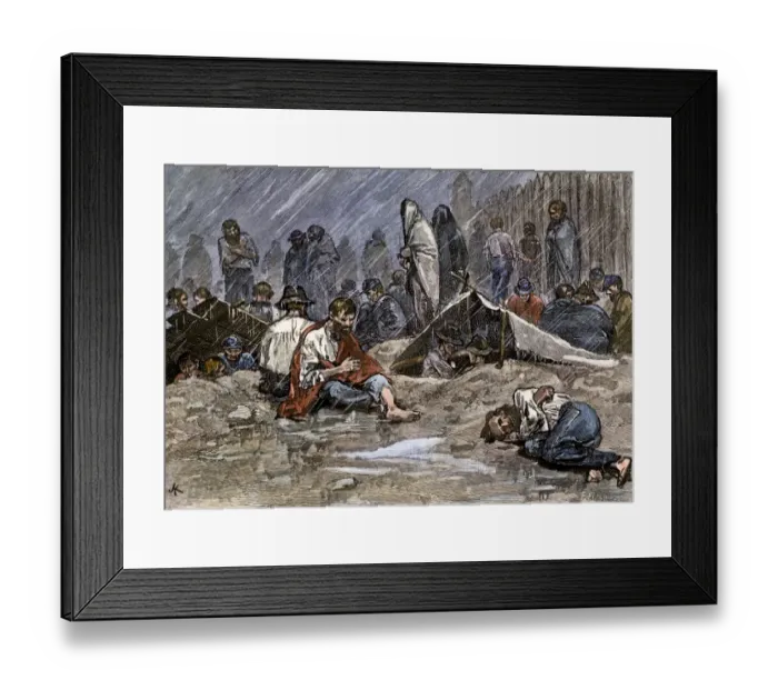 Framed Print : Union soldiers held as prisoners of war at Andersonville prison camp during Framed Print : Union soldiers held as prisoners of war at Andersonville prison camp during