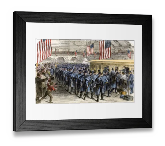 Framed Print : Sixth Massachusetts Regiment leaving Jersey City by train for the Civil War