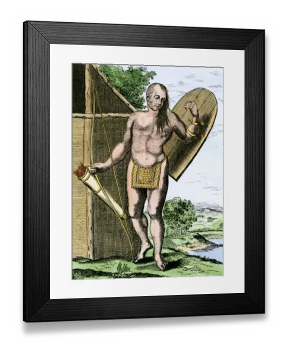 Framed Print : A Canadian Native American holding shield Framed Print : A Canadian Native American holding shield