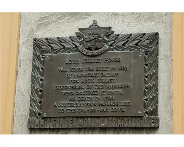 Memorial for Louis Joliets home in old Quebec