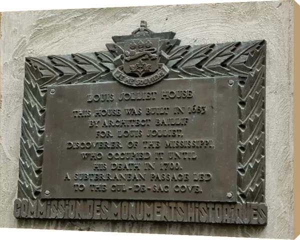 Memorial for Louis Joliets home in old Quebec