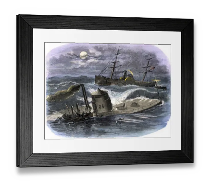 Framed Print : Sinking of the ironclad USS Monitor in a gale off North Carolina Framed Print : Sinking of the ironclad USS Monitor in a gale off North Carolina