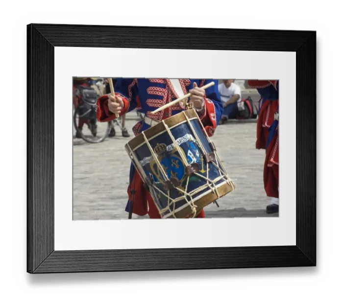 Framed Print : Drummer reenactor in old Quebec Framed Print : Drummer reenactor in old Quebec