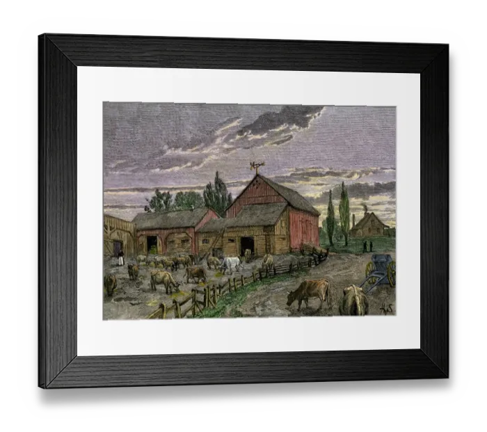 Framed Print : Canadian farm on the frontier, 1800s Framed Print : Canadian farm on the frontier, 1800s