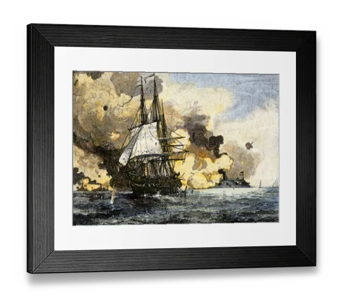 Framed Print : Ironclad Merrimac harrassing Unon shipping, Civil War Framed Print : Ironclad Merrimac harrassing Unon shipping, Civil War