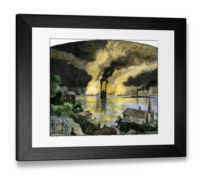 Framed Print : Union gunboats and steamships passing the Confederate stronghold Vicksburg Framed Print : Union gunboats and steamships passing the Confederate stronghold Vicksburg