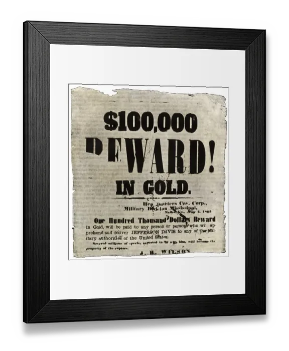 Framed Print : Reward poster for capture of Jefferson Davis Framed Print : Reward poster for capture of Jefferson Davis