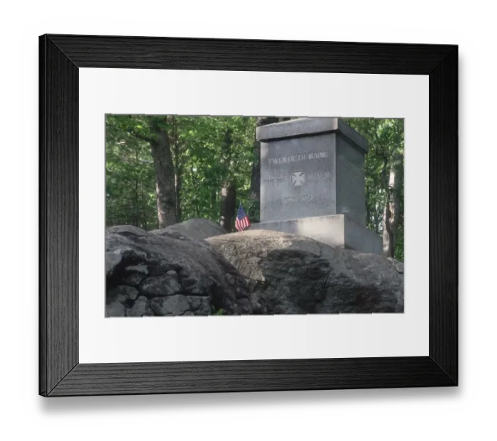 Framed Print : 20th Maine memorial, Little Round Top, Gettysburg battlefield