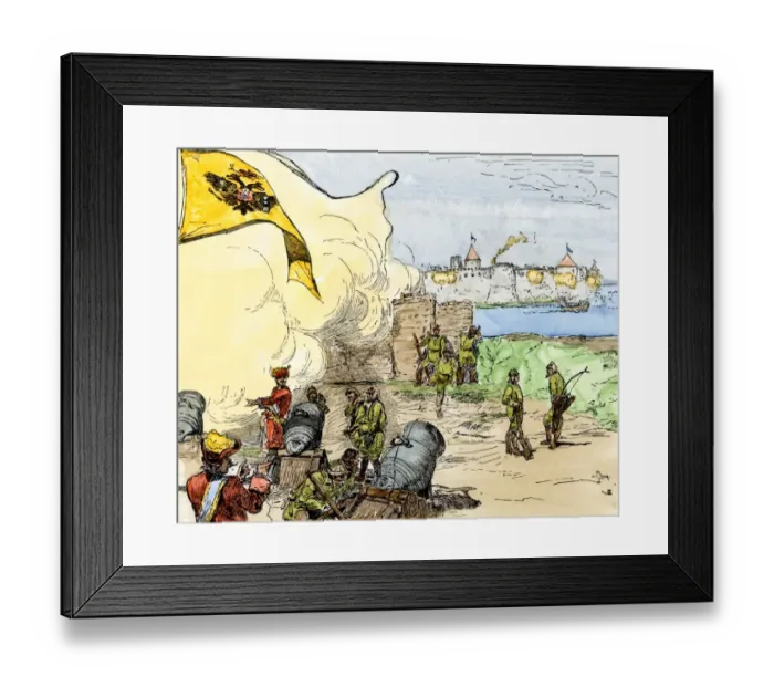 Framed Print : Russian bombardment of Noteborg (Petrokrepost) Framed Print : Russian bombardment of Noteborg (Petrokrepost)