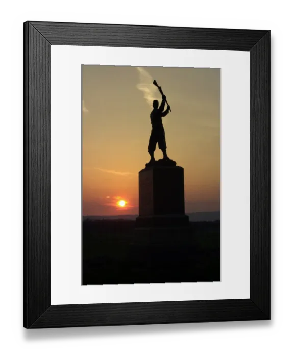 Framed Print : Memorial statue of a Civil War soldier on Cemetery Ridge at sunset Framed Print : Memorial statue of a Civil War soldier on Cemetery Ridge at sunset