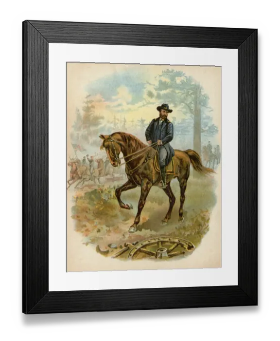 Framed Print : Union General Ulysses S. Grant on horseback on a Civil War battlefield Framed Print : Union General Ulysses S. Grant on horseback on a Civil War battlefield