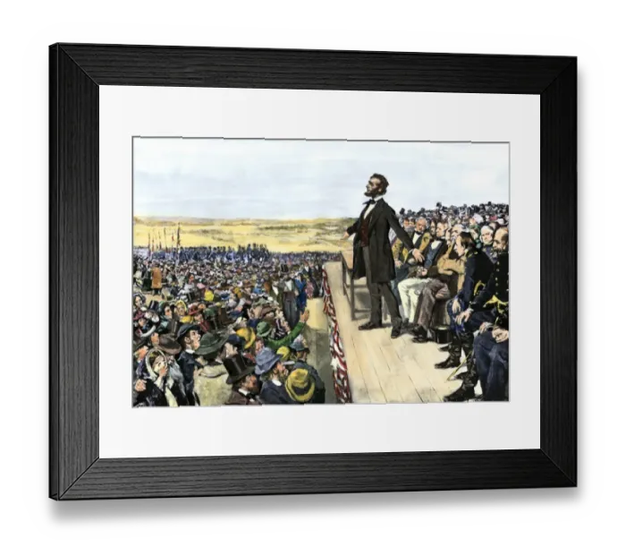 Framed Print : President Lincolns address on the battlefield at Gettysburg Framed Print : President Lincolns address on the battlefield at Gettysburg