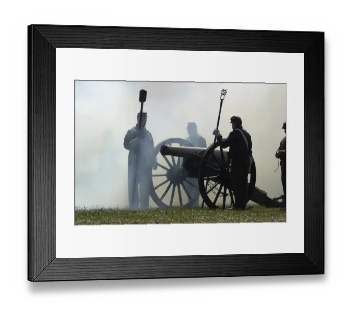 Framed Print : Civil War artillery reenactment at Shiloh battlefield, TN