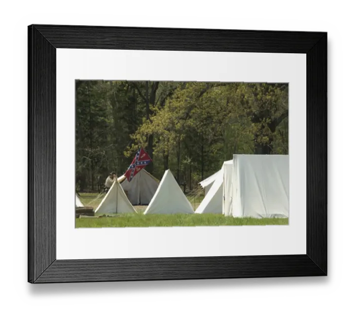 Framed Print : Reenactment of a Confederate encampment, Shiloh battlefield