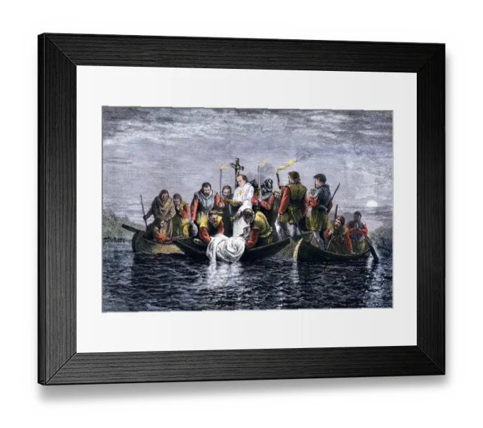 Framed Print : Secret burial of Hernando de Soto at night in the Mississippi River Framed Print : Secret burial of Hernando de Soto at night in the Mississippi River