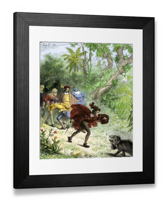 Framed Print : Columbus encountering an iguana Framed Print : Columbus encountering an iguana