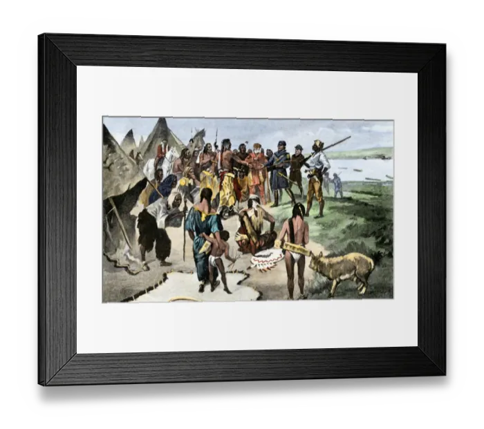 Framed Print : Lewis and Clark expedition trying to make friends with Native Americans during Framed Print : Lewis and Clark expedition trying to make friends with Native Americans during
