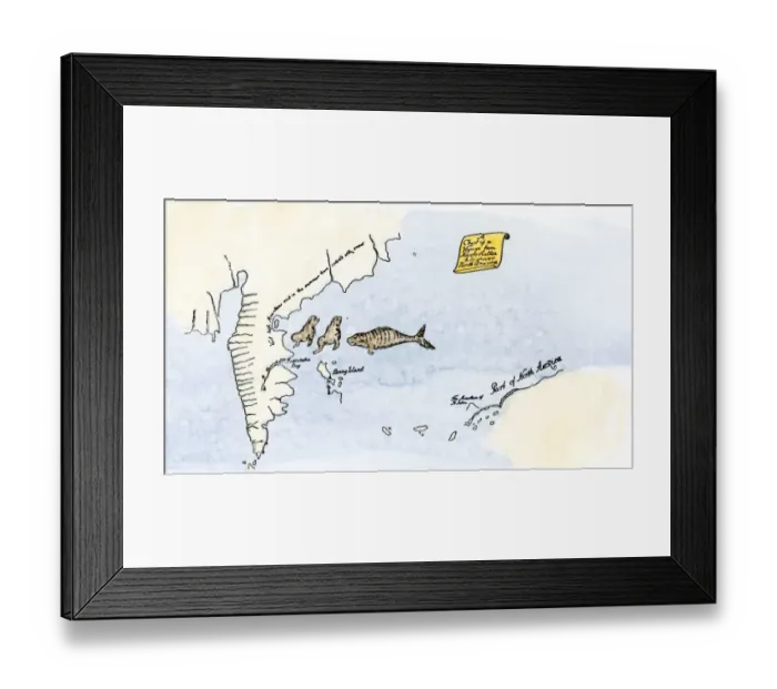 Framed Print : Chart of Vitus Berings voyage from Kamchatka