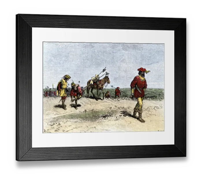 Framed Print : Alvar Nunez Cabeza de Vaca crossing the Great American Desert from Texas to