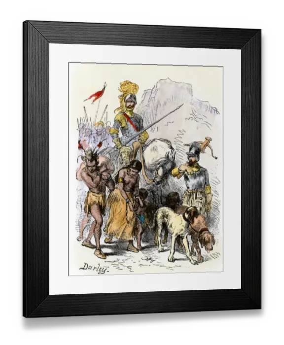 Framed Print : DeSoto with Native American captives, 1539 Framed Print : DeSoto with Native American captives, 1539
