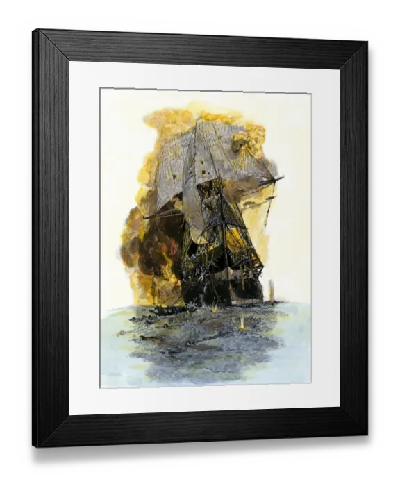 Framed Print : Escape of some of the crew of the USS Congress after attack by Framed Print : Escape of some of the crew of the USS Congress after attack by