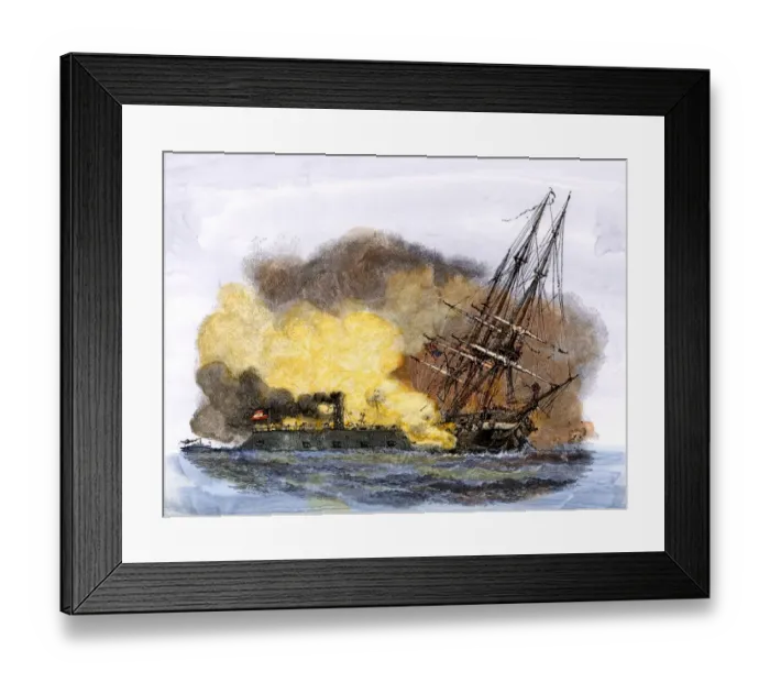 Framed Print : Merrimac, a Confederate ironclad ship