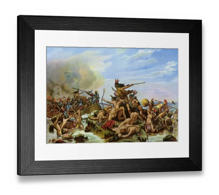 Framed Print : Conquistadors battling New World natives
