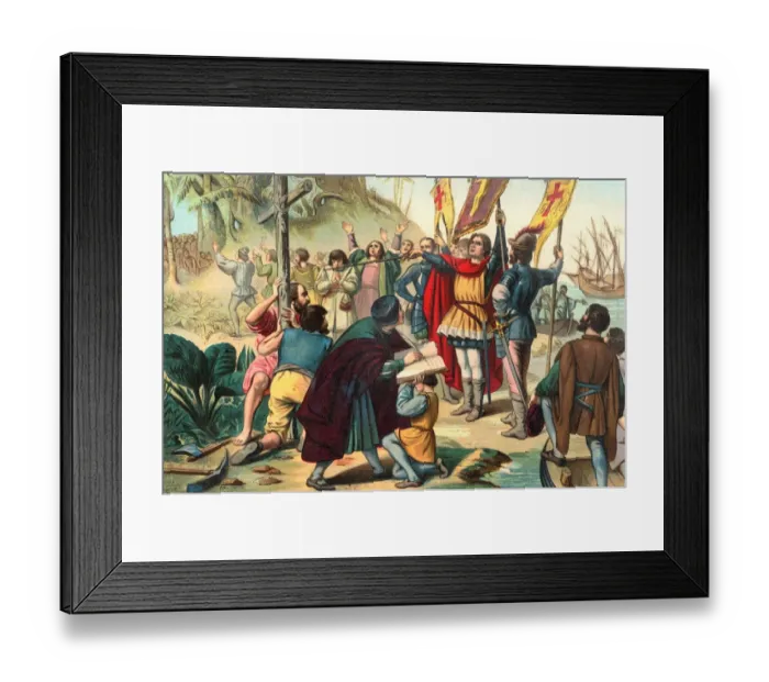 Framed Print : Christopher Columbus taking possession of the New World for Spain Framed Print : Christopher Columbus taking possession of the New World for Spain
