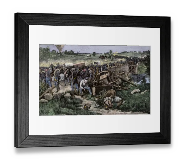 Framed Print : Retreat of the Federal army over the stone bridge after the second Battle of