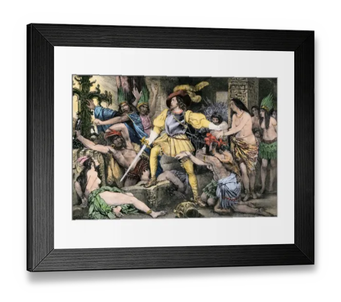 Framed Print : Cortes orders an end to the Aztec practice of human sacrifice after the Spanish Framed Print : Cortes orders an end to the Aztec practice of human sacrifice after the Spanish