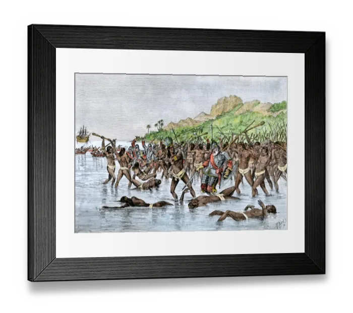 Framed Print : Death of Magellan on the island of Mactan