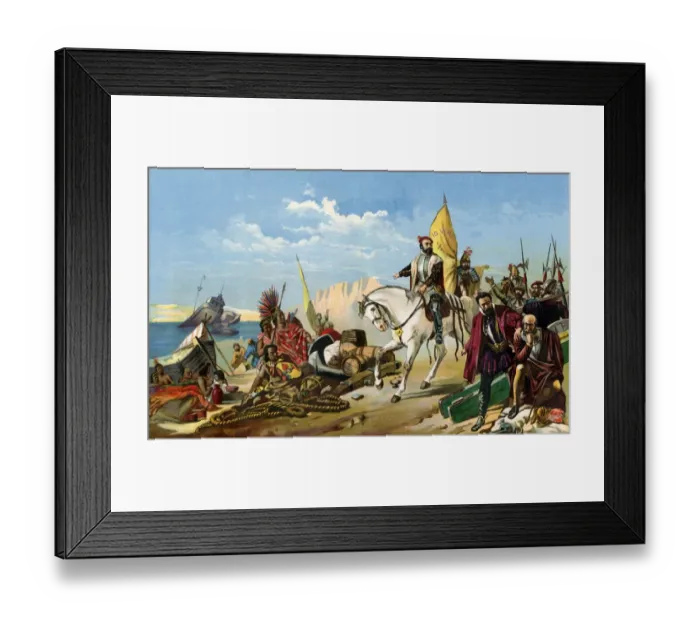Framed Print : Cortes scuttling his ships to cut off any chance of his mens retreat after Framed Print : Cortes scuttling his ships to cut off any chance of his mens retreat after