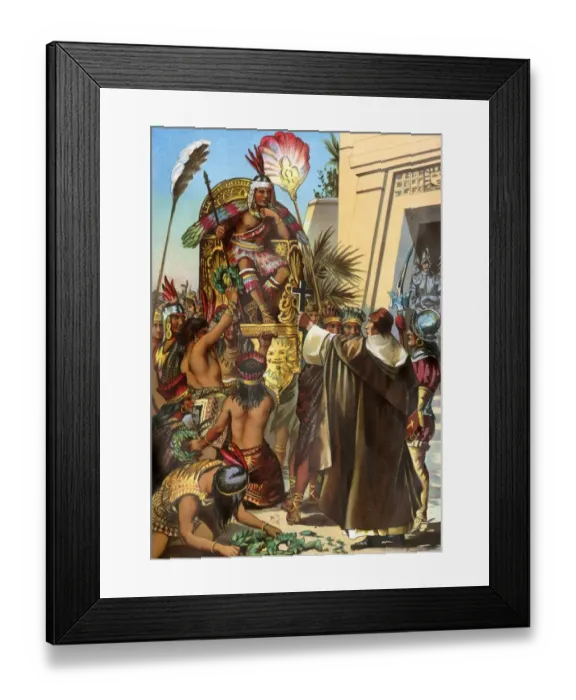 Framed Print : Missionary Father Valverde addresses the Inca king Atahualpa during the Spanish Framed Print : Missionary Father Valverde addresses the Inca king Atahualpa during the Spanish