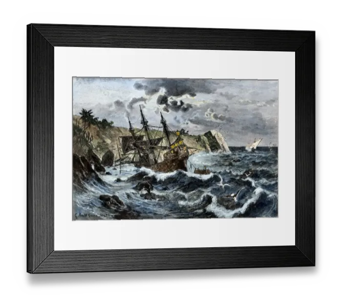Framed Print : Wreck of Columbuss flagship Santa Maria on the coast of Hispaniola