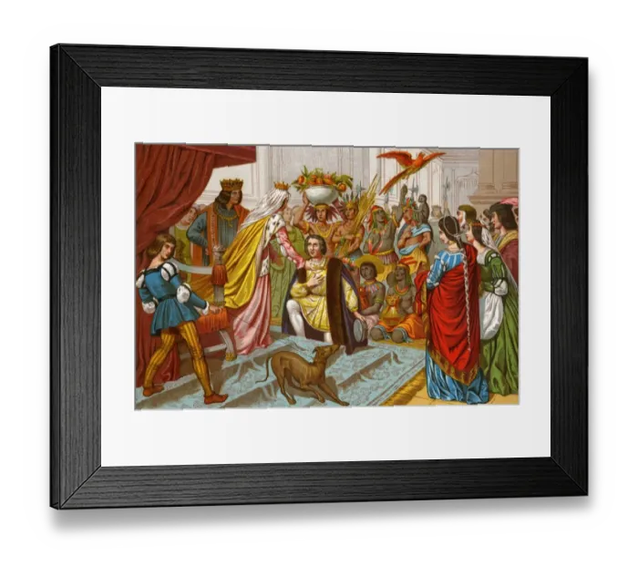 Framed Print : Columbus bringing gifts from the New World to Queen Isabella of Spain 1492 Framed Print : Columbus bringing gifts from the New World to Queen Isabella of Spain 1492
