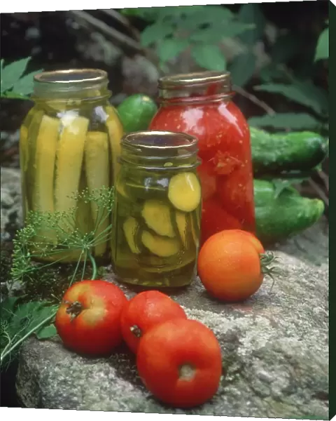 Homemade pickles and canned tomatoes