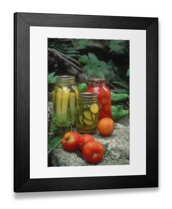 Framed Print : Homemade pickles and canned tomatoes Framed Print : Homemade pickles and canned tomatoes
