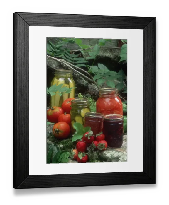 Framed Print : Homemade jam, pickles, and canned tomatoes Framed Print : Homemade jam, pickles, and canned tomatoes