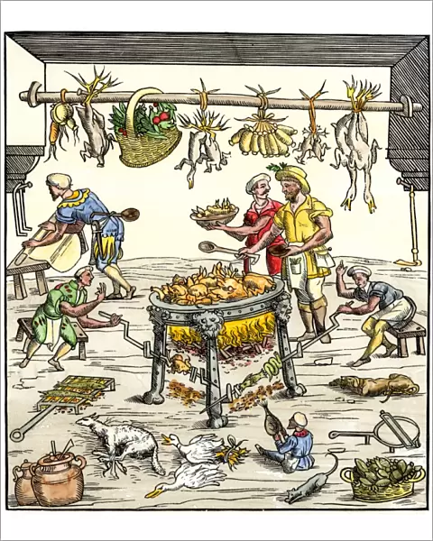Italian cooks preparing a meal, 1500s