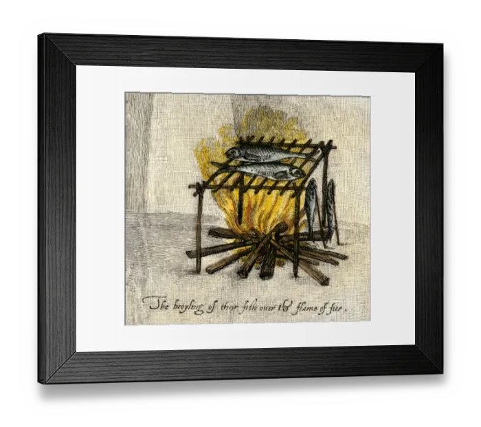 Framed Print : Native American way of cooking fish Framed Print : Native American way of cooking fish