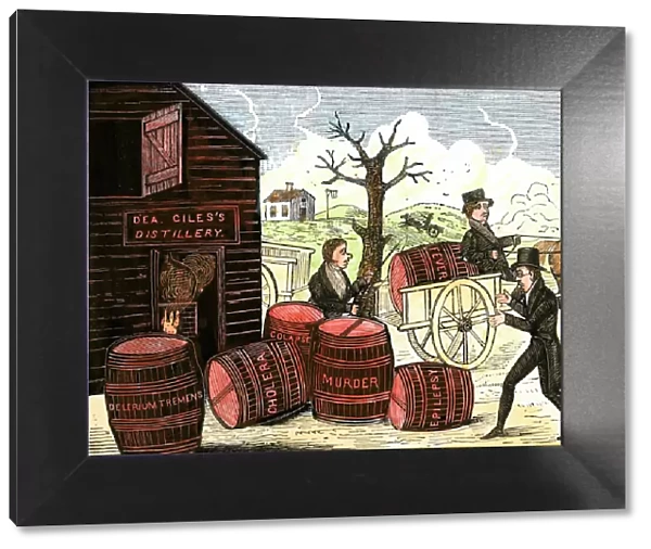 Deacon Giless Distillery temperance cartoon, 1830s