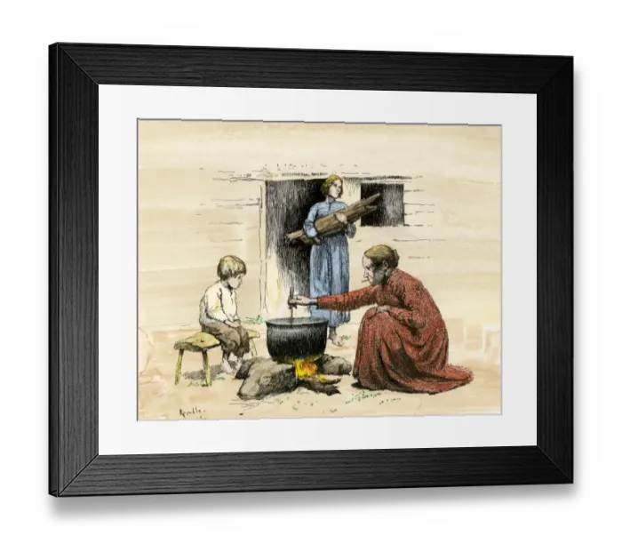 Framed Print : Georgia Cracker family tending their cookpot, 1890s