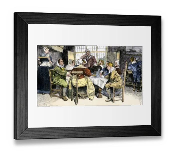 Framed Print : Dutch family having dinner in New Amsterdam Framed Print : Dutch family having dinner in New Amsterdam
