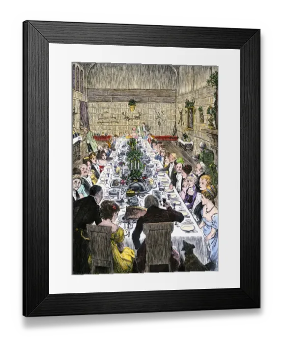 Framed Print : Christmas feast in a baronial hall