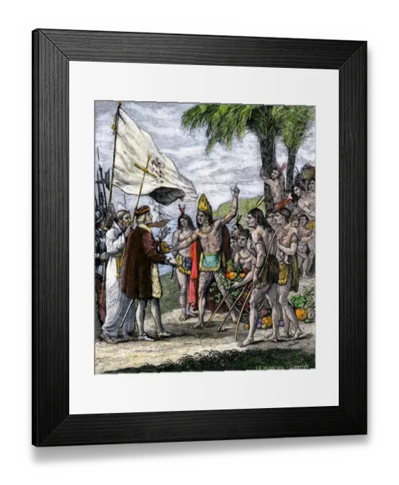 Framed Print : Cuban native chief addresses Christopher Columbus on the immortality of Framed Print : Cuban native chief addresses Christopher Columbus on the immortality of
