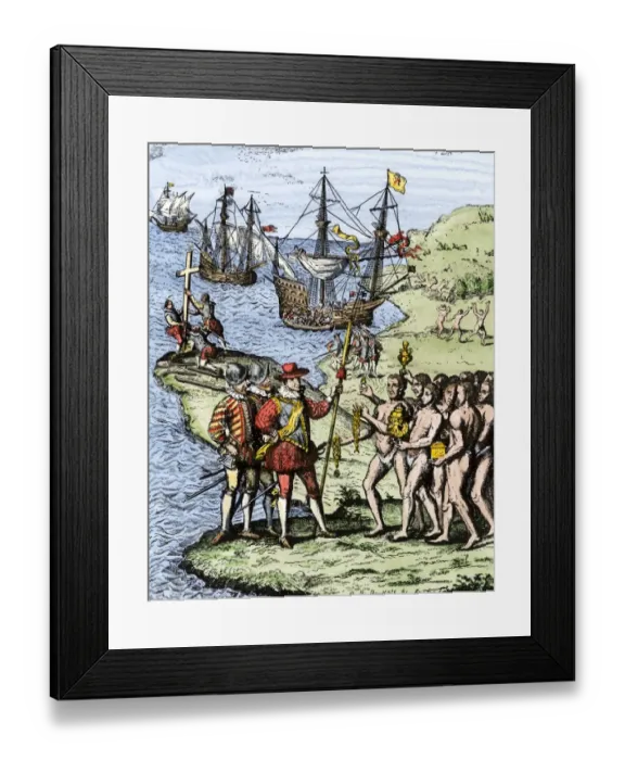 Framed Print : Expedition of Christopher Columbus landing at Hispaniola Framed Print : Expedition of Christopher Columbus landing at Hispaniola
