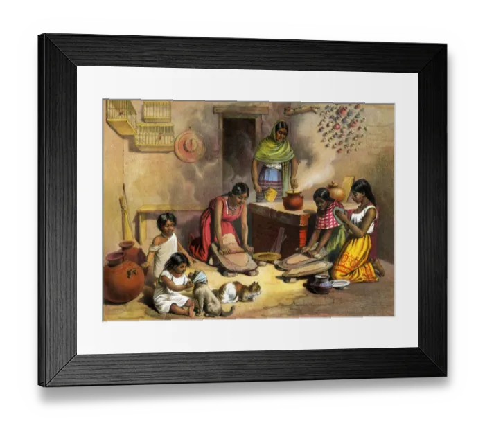 Framed Print : Mexican women making tortillas, 1800s Framed Print : Mexican women making tortillas, 1800s