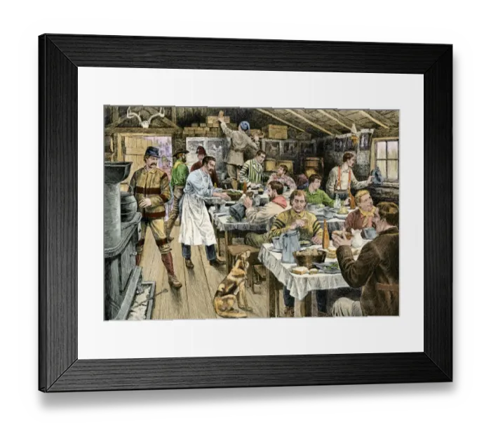 Framed Print : Lumberjacks having dinner, 1800s Framed Print : Lumberjacks having dinner, 1800s